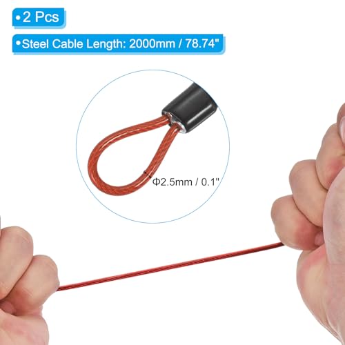 Image of PATIKIL Security Steel Cable with 3 Digit Combination Lock, 2 Set Travel Padlock 6.6Ft Coated Safety Wire Rope Double Loop for Luggage Suitcase, Pink