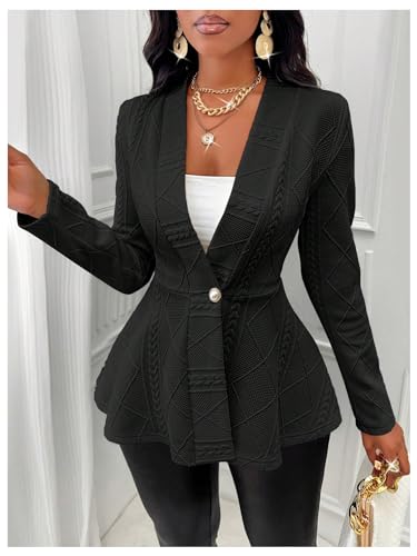 GORGLITTER Women's Peplum Blazer Jackets Business Casual Work Blazers Textured Button Front Long Sleeve Fall Outfits4