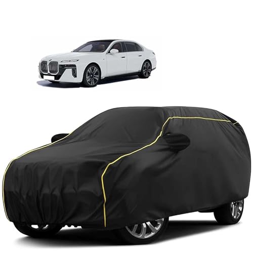 Image of Sulfar 100% Water Resistant Car Body Cover Compatible with Mirror for BMW i7(Electric) (Triple Stitched, Full Bottom Elastic, Black Tafetta with Yellow Piping)