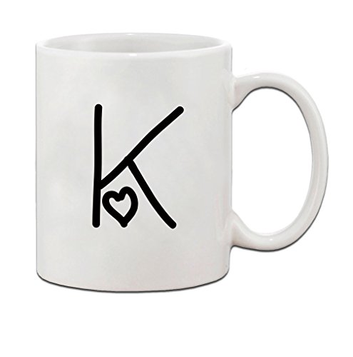Speedy Pros K Love Hearts Initial Monogram Personalized Letter K Ceramic Mug Coffe Cup - Holiday Christmas Hanukkah Gift for Men & Women