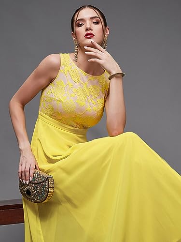 Image of Miss Chase Women's Round Neck Cap Sleeves Lace Knee -Long Skater Dress