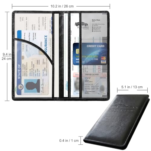 Image of LumiMokki Premium Car Registration & Insurance Card Holder with Magnetic Shut, Vehicle Glove Box Car Organizer - For Documents, Cards, License (Cowhide Black)