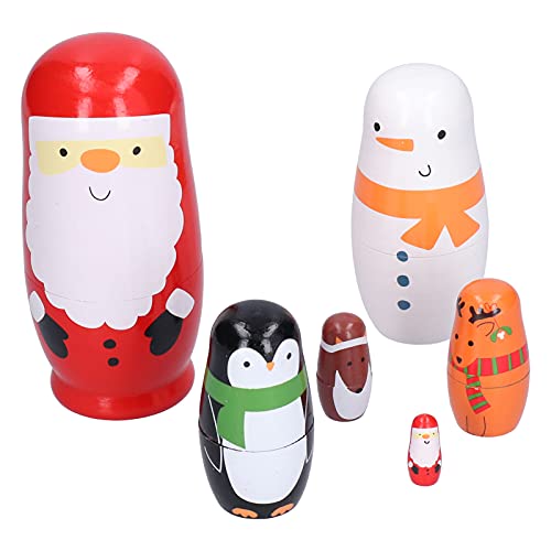 6Pcs Russian Nesting Dolls Wooden Painted Art Crafts Cartoon Ornament for Home Decoration