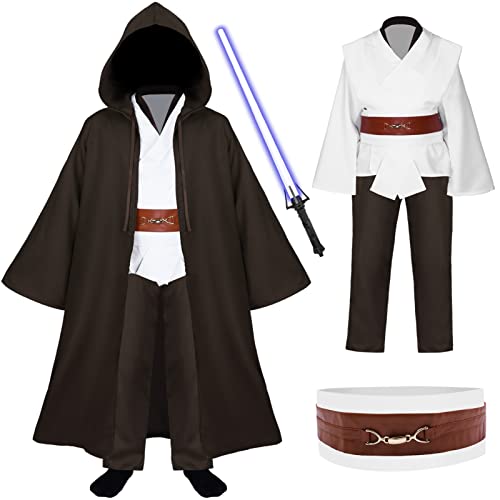 Star Jedi Knight Cos Suit,Jedi Costume for Kids - Luke Skywalker Inspired Outfit with Mandalorian Touch (120（5-6Year）, White-kid)