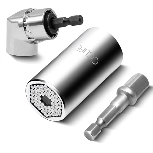 CCLIFE 3tlg Universal Steckschlüssel 7-19mm Universal Nuss 105° Winkelschrauber Vorsatz Adapter 3/8' Socket Adapter