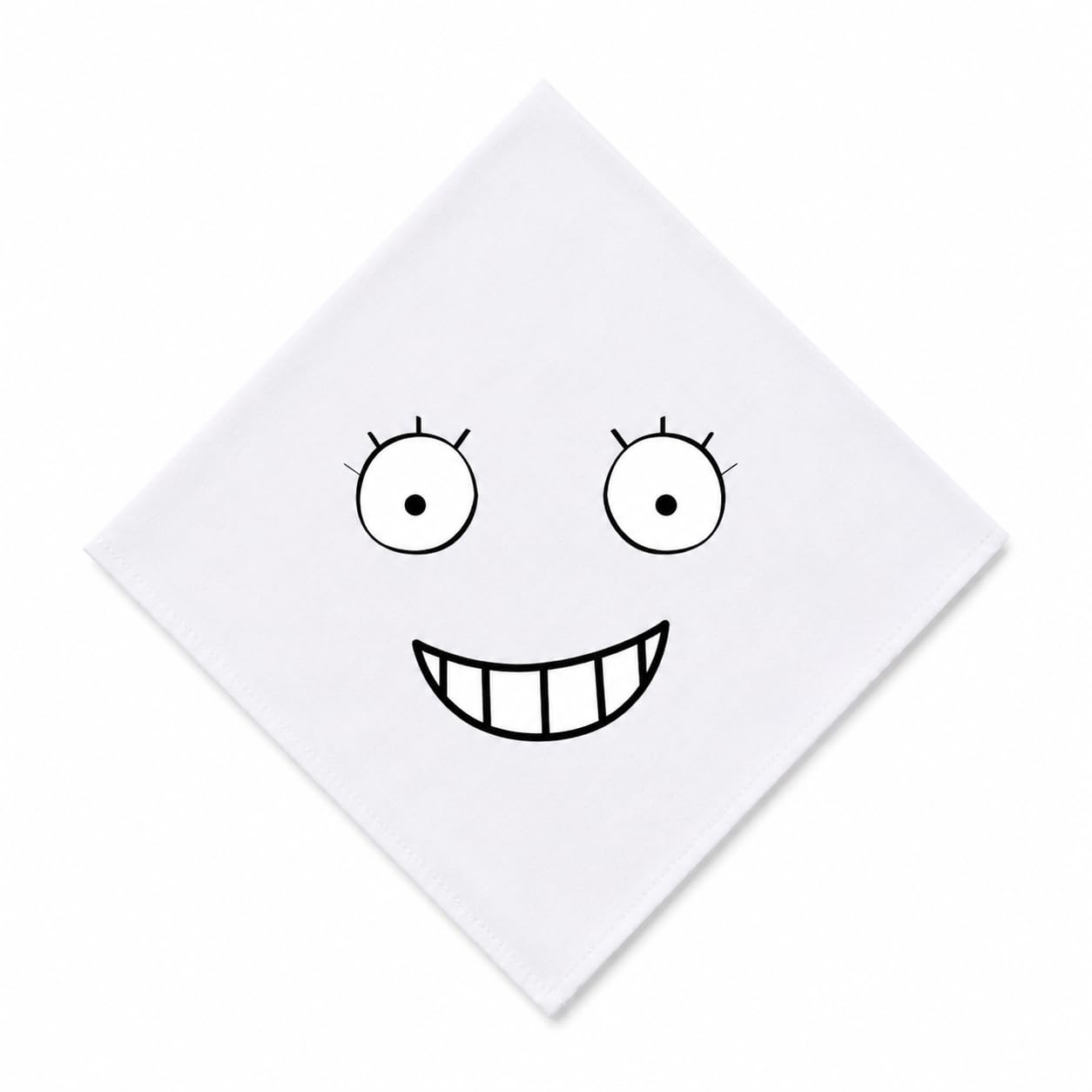 White Cotton Handkerchief with Smiling Face Print-image-8