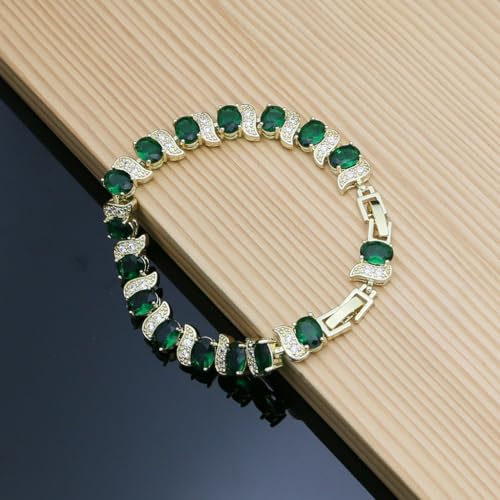 Image of LMXXVJ Fashion Tennis Bracelet Created Emerald White Gold Plated Charm Bracelet Gifts Jewelry for Women