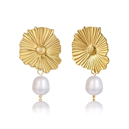Sylph Gold Earrings for Women Flower Jewelry: Chunky Big Flower Earrings for Fashion Accessories - 14K Statement Drop Earring - Dangle floral earring for Wedding Guest