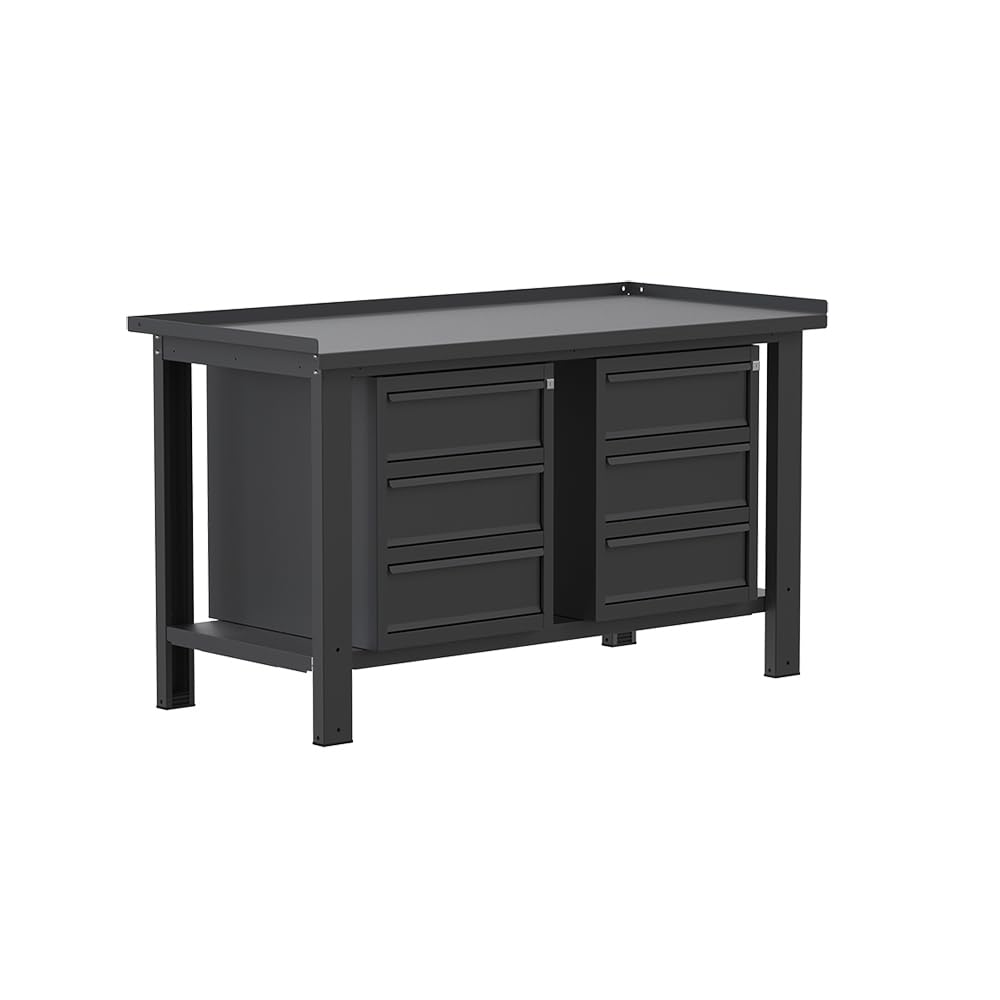 SOGI X3N_108A - Banco de trabajo de 1,5 m - tablero de acero - 3 + 3 cajones - gris antracita