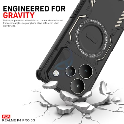Image of AESTMO Back Case Cover for Realme P4 Pro 5G | Magnetic Case with Built-in Metal Ring | Compatible with MagSafe Accessories | Shockproof Hybrid (PC + TPU, Black)