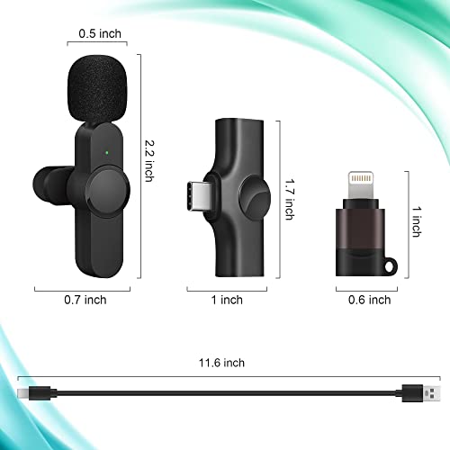 Wireless Lavalier Microphone Clip - Plug & Play Cordless Lapel Mic For Smart Phone, Laptop, Tablet - Active Noise Reduction Technology, Omnidirectional Condenser For Clear Audio Recording - 2-Pack #TOP6