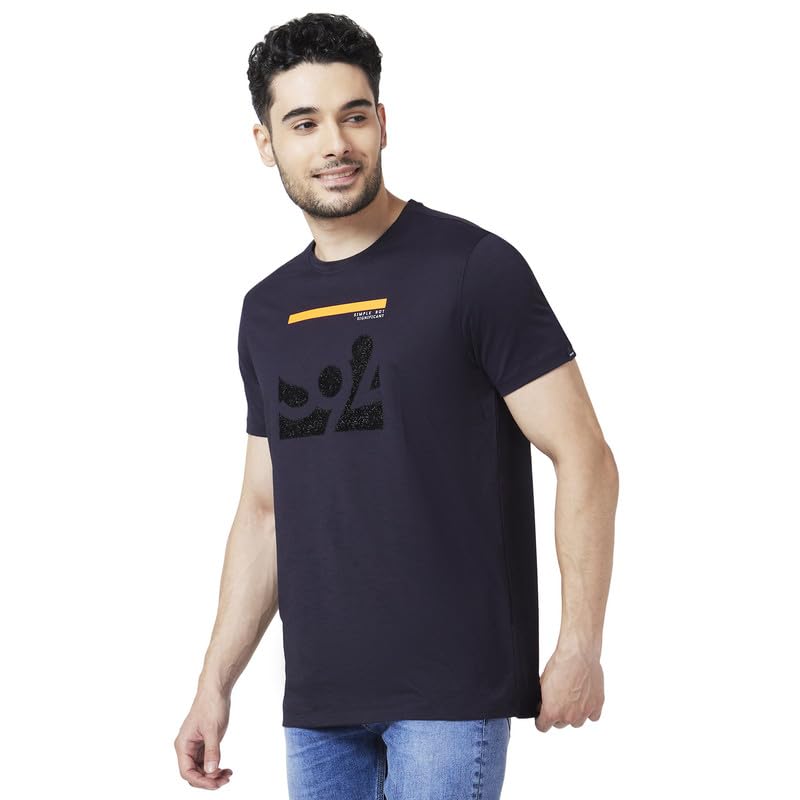 Image of Spykar Men's Slim Fit Round Neck Half Sleeve Printed Casual T-Shirt