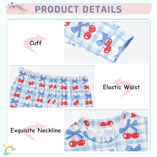 ALAZA Cherry Blue Bow Plaid 2 Piece Pajama Set Long Sleeve Top and Pants Sleepwear Unisex4