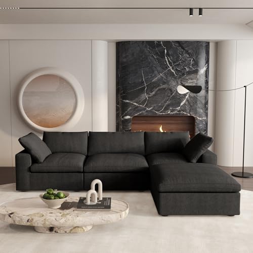 Cloud Modular Sectional Sofa with Storage Ottoman,120.45" L Shaped Couch for Living Room,Down Filled Convertible Couch Deep Seat for Office Apartment,Covers Washable&Replaceable (Black)