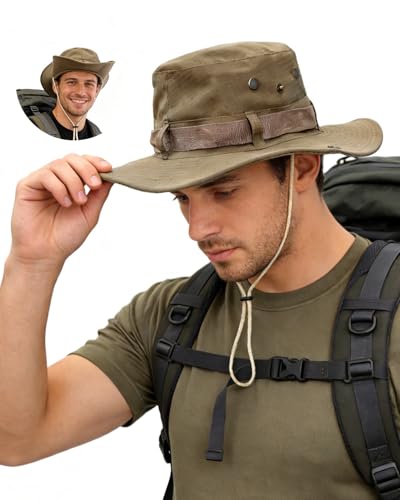 Image of Electomania Head Caps for Men and Women，Breathable Mesh Sun Protection hat，Hand-Embroidered Round Cap，Hat for Outdoor Work, Camping, Fishing (in, Alpha, Free Size, Khaki)
