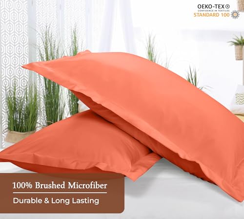 Image of Royale Linens Pillow Shams 2 Pack King Size 20x36 Inch - Brushed 1800 Microfiber - Bed Pillow Shams, Wrinkle Resistant Super Soft and Cozy - Back Overlap Closure - Oxford Pillowcase (King, Coral)
