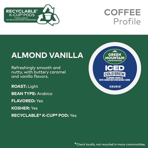 Green Mountain Coffee Roasters Almond Vanilla Iced Cold Brew Coffee, Single Serve Keurig K-Cup Pods, 20-Count Box - image 3