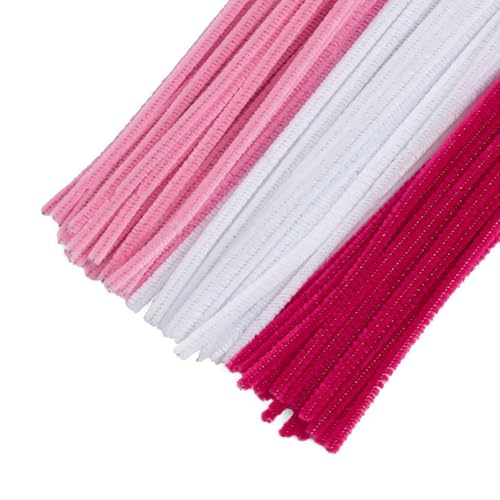 Image of 300Pc Set Tri Color Combo Pipe Cleaners Craft, Pipe Cleaners Chenille Stem Fuzzy Sticks Craft Supplies for flowers making, Home DIY (Light Pink, White & Red)