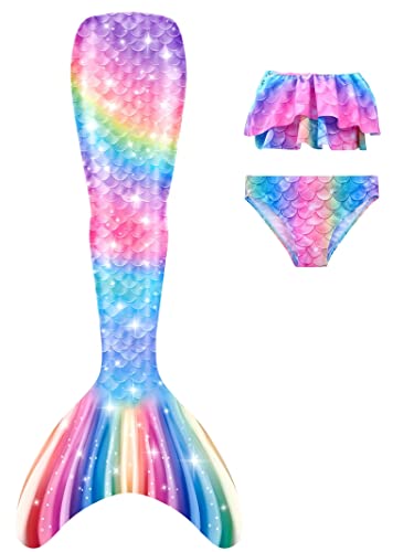 NAITOKE Niñas Cola de Sirena con Bikini para Fiesta de Natación Cosplay,Sin monoaleta,AQ10K,110