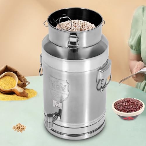 FXEIPOL Milk Can 304 Stainless Steel Drink Dispenser 20L/5.28Gal Beverage Drink Dispenser with a Spigot Milk Bucket for Home