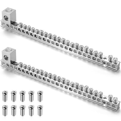 Relaxweex 2 Set Ground Bar Kit with 21 Terminal Positions and Ground Lug Bar Aluminum Grounding Lugs for Electrical Connections