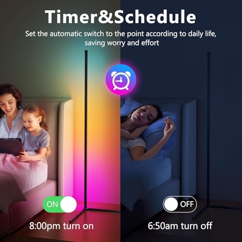Image of LED Floor Lamp RGB+IC, Smart Corner Lamp Work with Alexa&Google Home,1200LM, Modern Floor Lamp with 16 Million DIY Colors, Music Sync, Color Changing Lamp,Timer, for Living Room Bedroom (Pack-2)