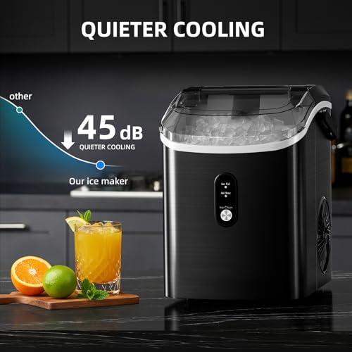 Image of Antarctic Star Nugget Ice Maker Countertop with Soft Chewable Ice, Portable Sonic Ice Maker with Basket and Scoop, Removable Top Cover, Auto-Cleaning for Home /Party /RV /Camping (Stainless Steel Black)