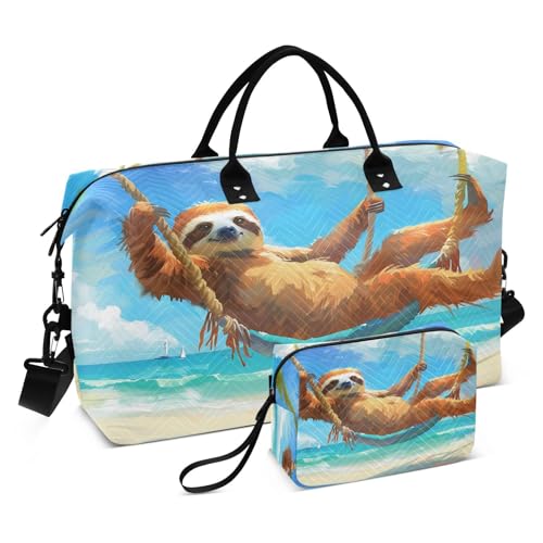Beach Travel Duffle Bag Gym Bag, Sloth Seaside Weekender Bags for Women with Toiletry Bag Travel Tote Bag Swim Bag