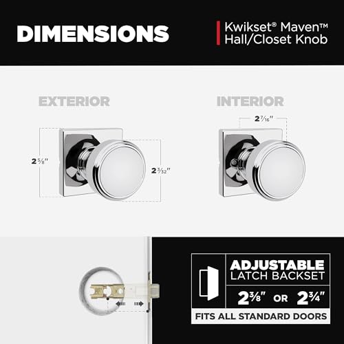 Image of Kwikset Maven Interior Passage Door Knob, Square Handle for Closet and Hallway Doors, Non-Locking Doorknob in Polished Chrome, with Microban Protection