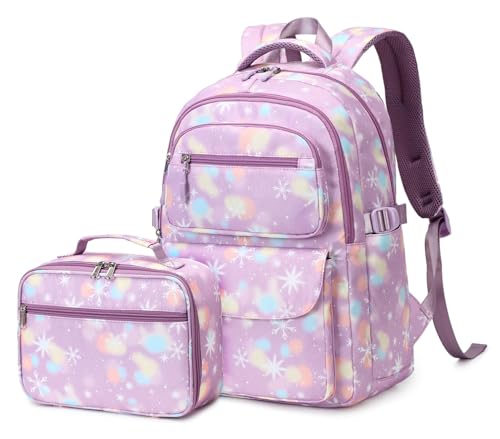 kkdom Waterproof Travel Backpack with Lunch Bag Bookbag Set for Teens Girls Kids Middle High School Student