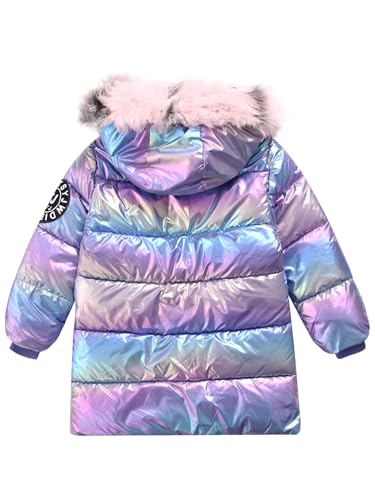 Padded Thermal Jacket for Girls Metallic Hooded Stand Collar Detachable Fur Long Sleeve Casual Winter Outerwear4