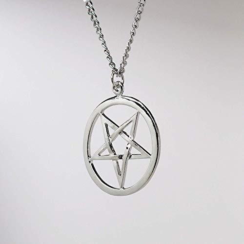 Real Metal Inverted Pentacle Pentagram Satanic Polished Silver Finish Pendant Necklace4