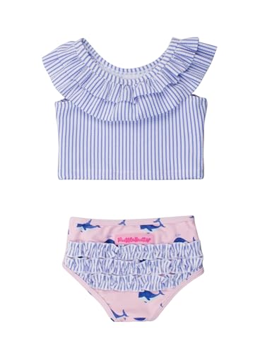 Image of RuffleButts Girls UPF50+ Sun Protection One Shoulder Ruffle Tankini Two Piece Swimsuit