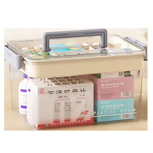 MMDXD,Medicine Storage Box,Large Medicine Storage Box,Transparent Double Compartmentalised Medicine Storage Box with Handle,for Home, Flat, School, Travelling Medicine Storage (White, Medium)
