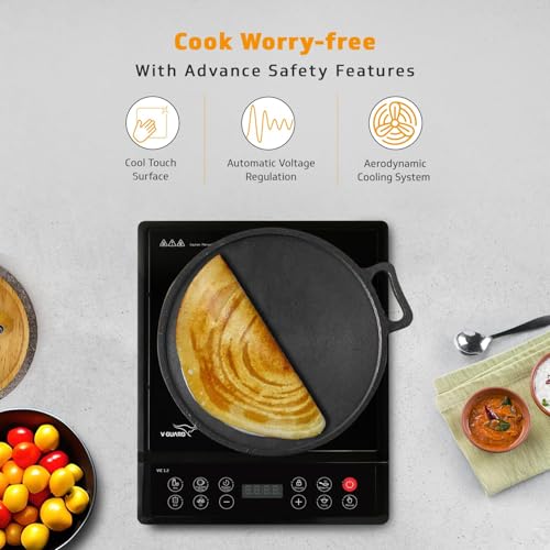 Image of V-Guard 1200 Watt Induction Cook-top with 7 Levels of Temperature Setting, Digital Display and Soft switch Controls, Black, VIC01 V2