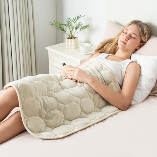 Image of Wemore Weighted Lap Blanket 7lbs for Adults, Small Weighted Blanket for Travel, Calming, Relaxing, Napping and Sleeping, All-Season Weighted Lap Pad, Machine Washable, Beige 24x29 inches