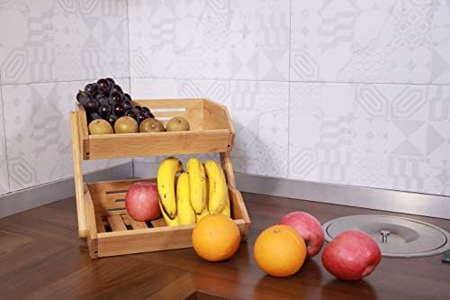 G.a HOMEFAVOR 2-Tier Bamboo Fruit Basket Bowl Holder, Bread Vegetables Storage Stand for Kitchen Countertop, Snacks Rack in Home Kitchen and Office