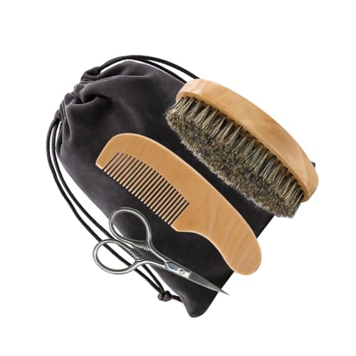 SMASOLO Set De Afeitadora De Barba y Herramientas Para Cuidado De Barba 4 Piezas Tijeras, Peine, Cepillo y Estuche Portátil Para Hombres Uso Diario y Viaje