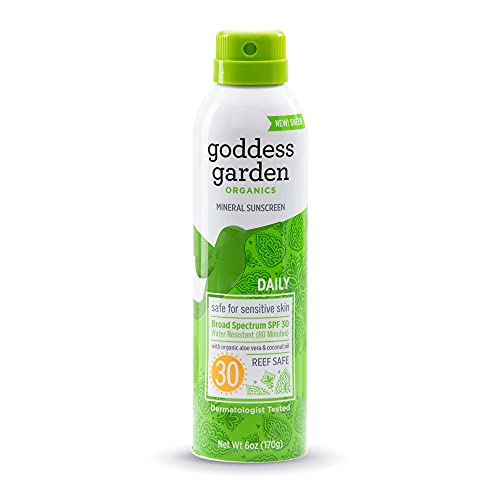 Goddess Garden - Daily SPF 30 Mineral Sunscreen Continuous Lotion Spray - Sensitive Skin, Reef Safe, Sheer Zinc, Titanium, Water Resistant, Non-Nano, Vegan, Leaping Bunny Cruelty-Free - 6 oz Bottle
