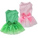 MSNFOASM 2Pack Pet Dog Tutu Skirt,Dog Tulle Spliced with Bow-Knot Dress for Small Girl Dogs Cats(Gre