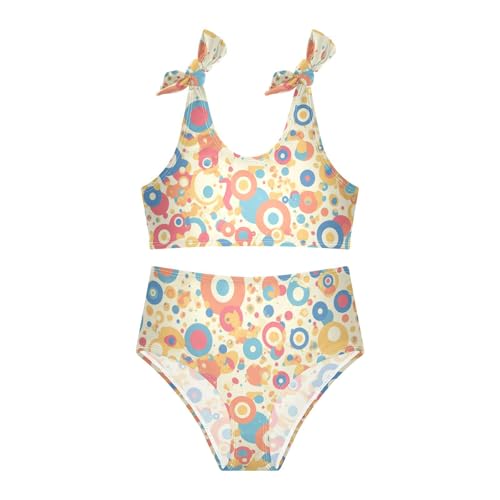 KLL Abstract Texture Colorful Circles Girls Two Piece Bikini Set Quick-Dry Bathing Suit Swimming Suits Adjustable Shoulder3