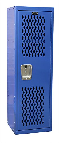 Hallowell Home Team Locker, 15"W x 15"D x 48"H, Blue Body / Red Door, Single Tier, 1-Wide, Knock-Down - Thumbnail 4