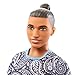 Barbie Fashionistas Ken Fashion Doll #204 with Brown Hair in Man Bun Wearing Paisley Tee & Shorts with Yellow Sneakers