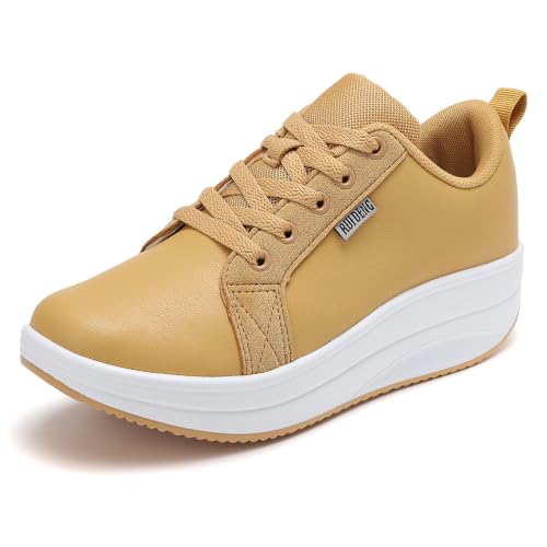 Image of RUIDENG Platform Sneakers for Women Walking All Day | Slip Resistant Work Shoes for Women Comfortable | 2 Inch Thick Wedge Rocker Bottom