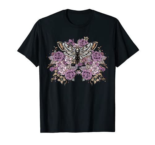 Tête de mort gothique papillon papillon papillon fleur violet gothique T-Shirt Cover