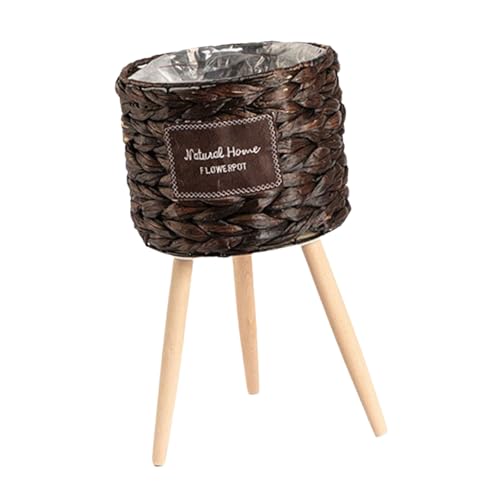 Estante de madera para plantas de calabaza con patas de madera para exhibición en interiores y exteriores, cesta tejida a mano, macetas, macetas, contenedor de almacenamiento