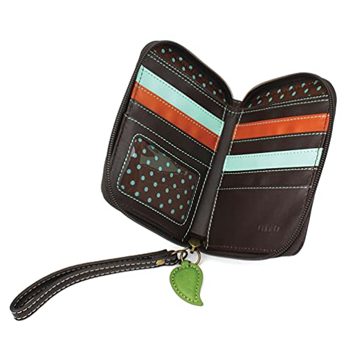 Image of CHALA Zip Around Wallet, Wristlet, 8 Credit Card Slots, Sturdy Pu Leather - Fox A - Olive Stripe
