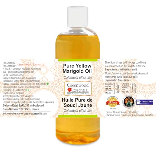 Image of Greenwood Essential Yellow Marigold Oil (Calendula officinalis) | Infused | Pure | Non-Sticky | Lightweight | Gentle Blend | For Skin Application | For Men & Women | All Skin Types | 200ml