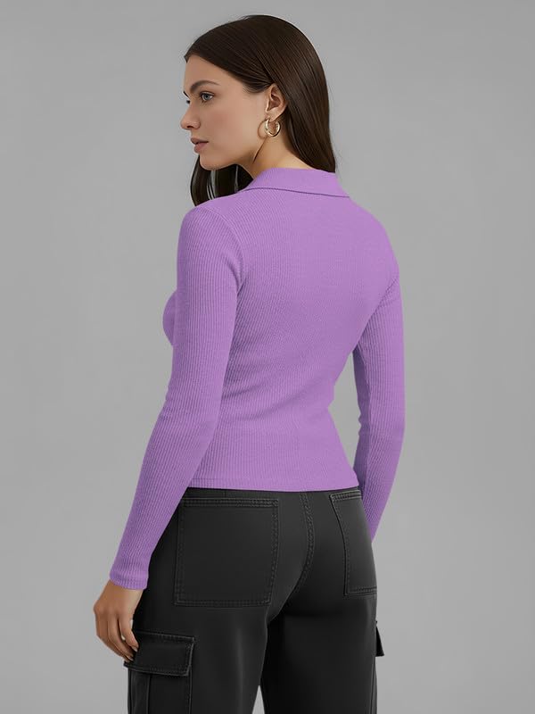 Image of Dream Beauty Fashion Women's Collared Neck Long Sleeve Slim Fit Casual Tee Top for Woman