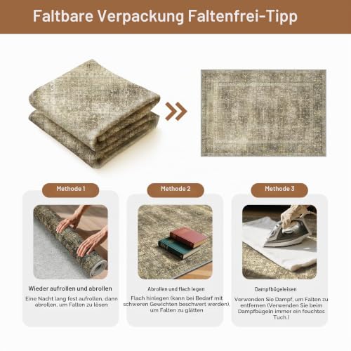 GENIMO Teppich Wohnzimmer 120X170 cm Waschbar Vintage Sandbraun – Ansicht 5